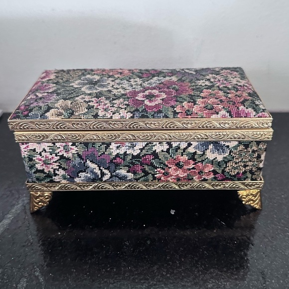 Vintage Brass Music Box w/ Floral Cloth. "Yesterday" by The Beatles - Picture 1 of 5